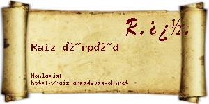 Raiz Árpád névjegykártya